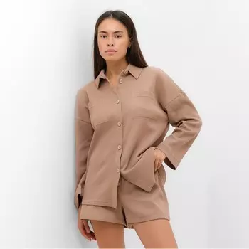 Пижама женская (рубашка, шорты) KAFTAN Basic line, размер 44, кофейная