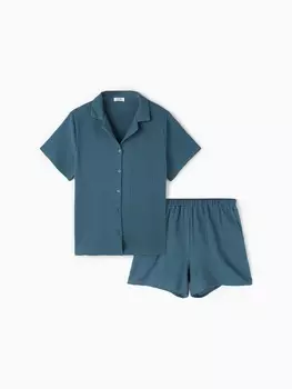 Пижама женская (рубашка, шорты) KAFTAN Basic, размер 40-42 синяя