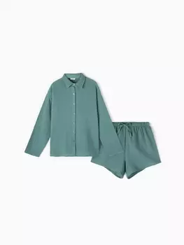 Пижама женская (рубашка, шорты) KAFTAN Basic, размер 48-50, зелёная