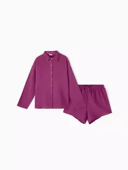 Пижама женская (рубашка, шорты) KAFTAN Basic, размер 52-54, сиреневая