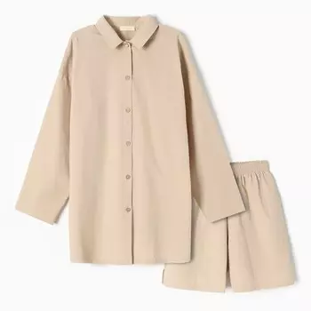 Пижама женская (рубашка, шорты) KAFTAN, размер 44-46, бежевая
