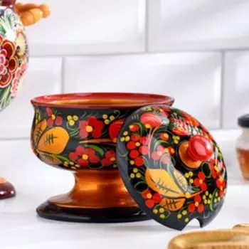 Конфетница, с крышкой, большая, хохлома
