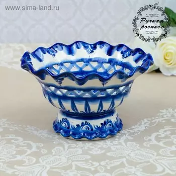 Конфетница "Волна", гжель, фарфор, 10х20 см