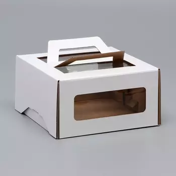 Коробка под торт 2 окна, с ручками, белая, 212111 см