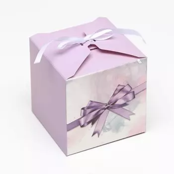 Коробка складная, подушка квадратная, "Фиолетовый бант" 10 х 10 х 10 см,