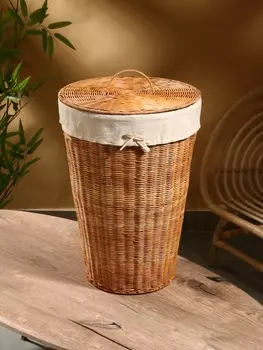 Корзина для белья с крышкой и тканевым подкладом, 353550 см, ротанг