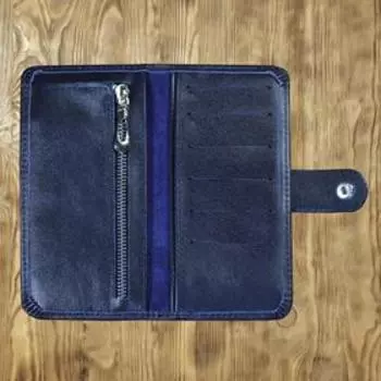 Кошелёк на кнопке мини с обработанными краями, синий