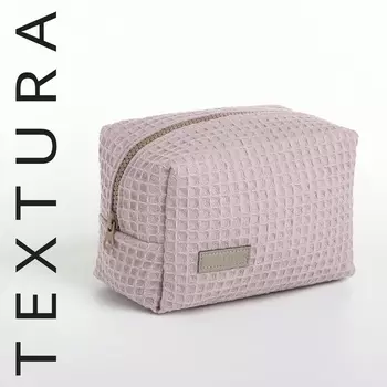 Косметичка женская на молнии TEXTURA, объёмная, средний размер, мягкая, розовая