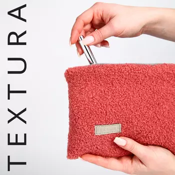 Косметичка женская на молнии TEXTURA, плоская, плюшевая, розовая
