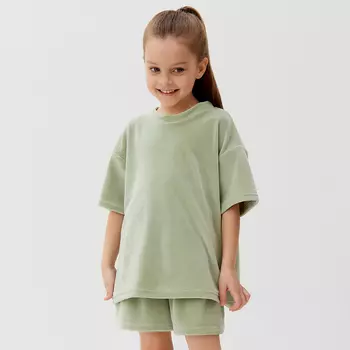 Костюм детский (футболка, шорты) KAFTAN Plushy р.34 (122-128), зеленый