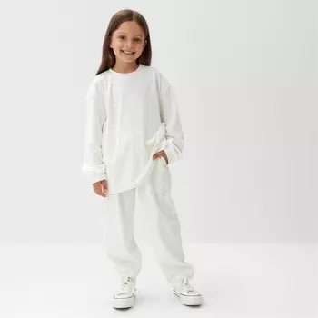 Костюм детский (свитшот, брюки) KAFTAN Plushy, размер 34 (122-128 см), белый