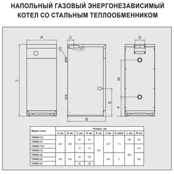Котел газовый Ferroli TORINO 10, 10 кВт, одноконтурный, атмосферный, напольный