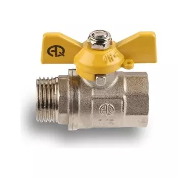 Кран шаровой газовый AQUALINK, PN 16, внутренняя/наружная резьба 3/4", бабочка, никелир.