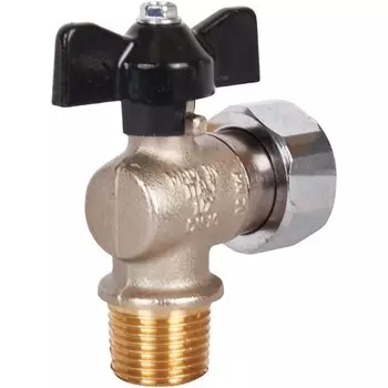 Кран шаровой STOUT SVB-0010-001520, 1/2"x3/4", внутр резьба/накид гайка, угловой, бабочка