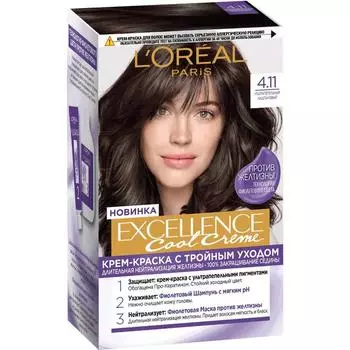 Крем-краска для волос L'Oreal Excellence Cool Creme, тон 4.11 ультрапепельный каштановый