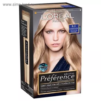 Краска для волос L'Oreal Preference Recital «Копенгаген», тон 8.1, светло-русый пепельный
