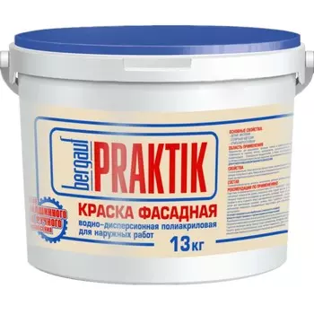 Краска фасадная полиакриловая Bergauf Praktik U ЛЕТО-ЗИМА, матовая белоснежная, 25кг