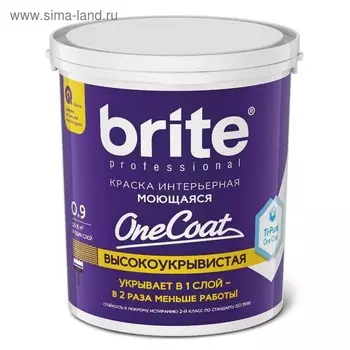 Краска интерьерная ВД BRITE PROFESSIONAL ONE COAT моющаяся , База А, 2,7л