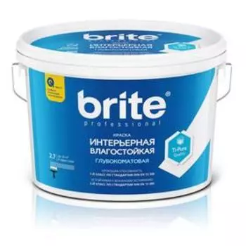 Краска интерьерная ВД BRITE PROFESSIONAL влагостойкая глубокоматовая, База А, 2,7л