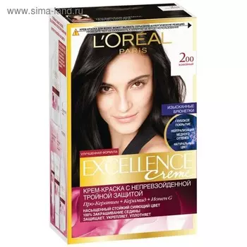 Крем-краска для волос L'Oreal Excellence Creme, тон 200 тёмно-коричневый