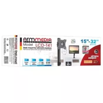 Кронштейн ARM Media LCD-T41, для 1-го монитора, наклонно-поворотный,15"-32",до 10 кг,черный