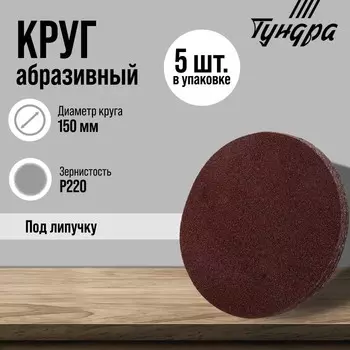 Круг абразивный шлифовальный под «липучку» ТУНДРА, 150 мм, Р220, 5 шт.