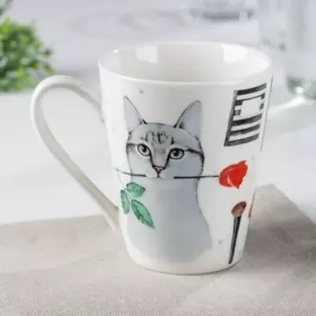 Кружка Доляна «Котик», 320 мл, фарфор, белая