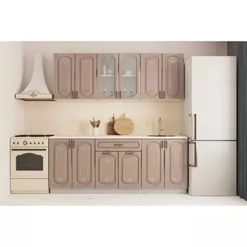 Кухонный гарнитур Бергамо 1800х600 белый/капучино патина платина