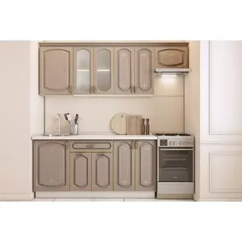 Кухонный гарнитур Бергамо 2200х600 белый/капучино патина платина