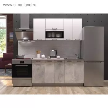 Кухонный гарнитур прямой «Латте», 1600 мм, цвет белый/белый софт/бетон светлый