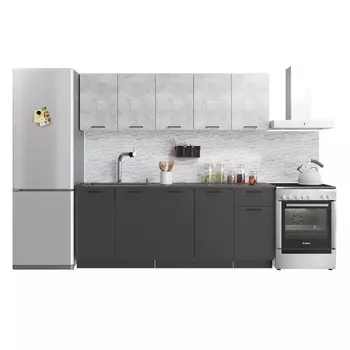 Кухонный гарнитур прямой Simple, без столешницы, 2000 мм, цвет ателье светлый/антрацит