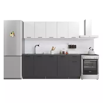 Кухонный гарнитур прямой Simple, без столешницы, 2000 мм, цвет белый/антрацит