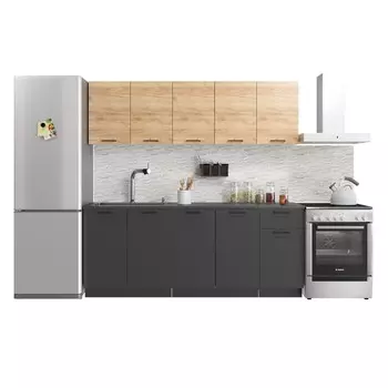 Кухонный гарнитур прямой Simple, без столешницы, 2000 мм, цвет дуб золотой крафт/антрацит