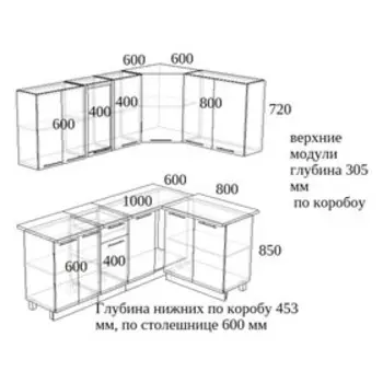 Кухонный гарнитур угловой Волна 10, 2000х1400 мм, Белый/Бирюза
