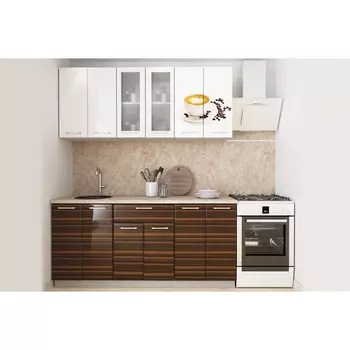 Кухонный гарнитур Яна 1800х600 белый/белый Кофе/зебрано