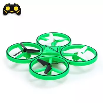 Квадрокоптер радиоуправляемый DRONE, подсветка, работает от аккумулятора, цвет зелёный
