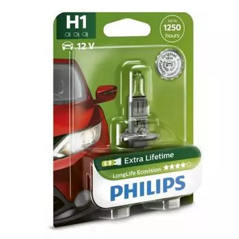 Лампа Philips H1 12 В, 55W (P14,5s) LongLife EcoVision, блистер 1 шт, 12258LLECOB1