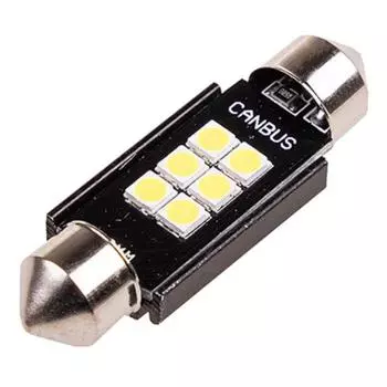 Лампа светодиодная T11 (C5W, 12V, 6 SMD диодов, 1-конт, 39мм, с обманкой, белая, SKYWAY, S08201440