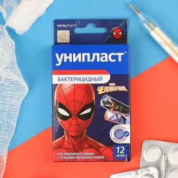Лейкопластырь бактерицидный Унипласт Детский "Человек-паук" 12 шт