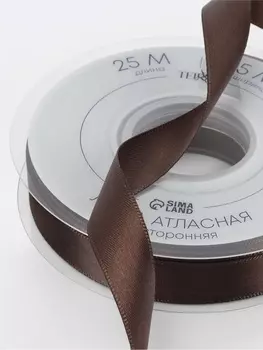 Лента атласная TEIRA, двухсторонняя, 15 мм, 25±1 м, коричневый №0850