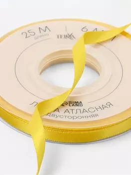 Лента атласная TEIRA, двухсторонняя, 6 мм, 25±1 м, жёлтая №0645