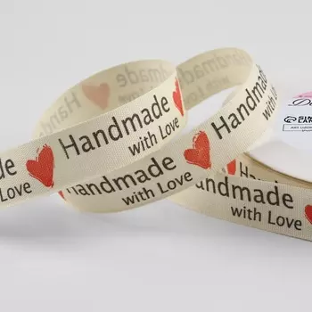 Лента хлопковая «Handmade with love», 15 мм, 23 м ± 1 м, бежевая