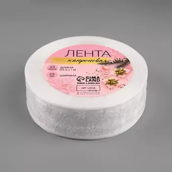 Лента капроновая «Снежинки», 25 мм 23 ± 1 м, цвет серебряный/белый
