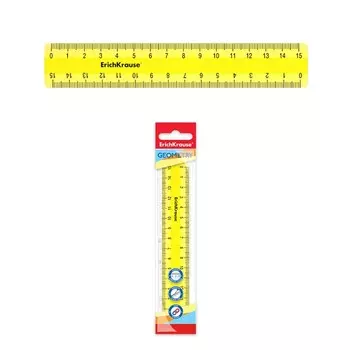 Линейка 15 см ErichKrause Neon, пластиковая, во флоупаке, желтая