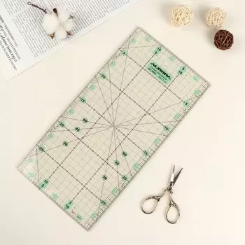 Линейка для пэчворка, антискользящая, 15 × 30 см, толщина 3 мм, цвет прозрачный, AU-3015
