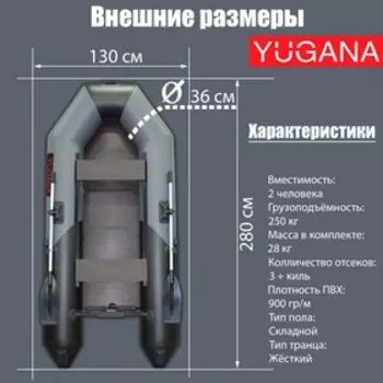 Лодка YUGANA 2800 СК Light, цвет серый/чёрный