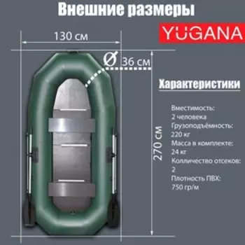 Лодка YUGANA Н 270 С, слань, цвет олива