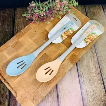 Ложка силиконовая Lenardi, с прорезями 34 см, цвет МИКС