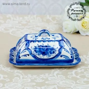 Масленка прямоугольная, гжель, фарфор, 12х18 см