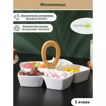 Менажница 5 ячеек BellaTenero, 2525 см, фарфор, белая